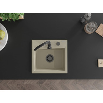 Mexen Milo 1miskový granitový dřez 435 x 410 mm, béžový, černý sifon - 6505441000-69-B