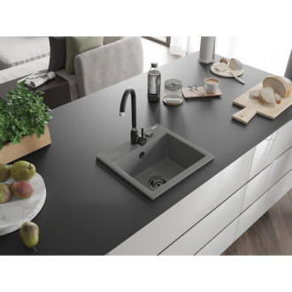 Mexen Milo 1miskový granitový dřez 435 x 410 mm, šedý, černý sifon - 6505441000-71-B