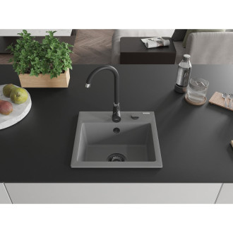 Mexen Milo 1miskový granitový dřez 435 x 410 mm, šedý, černý sifon - 6505441000-71-B