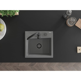 Mexen Milo 1miskový granitový dřez 435 x 410 mm, šedý, černý sifon - 6505441000-71-B