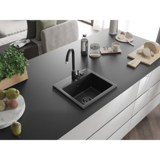 Mexen Milo 1miskový granitový dřez 435 x 410 mm, černý, černý sifon - 6505441000-77-B