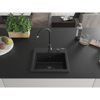 Mexen Milo 1miskový granitový dřez 435 x 410 mm, černý, černý sifon - 6505441000-77-B