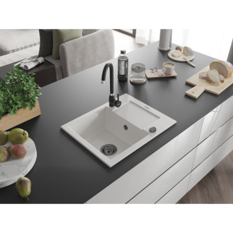 Mexen Enzo 1miskový granit dřez s odkapem 576x465, bílý, černý sifon 6506571005-20-B