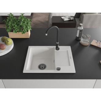Mexen Enzo 1miskový granit dřez s odkapem 576x465, bílý, černý sifon 6506571005-20-B