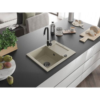 Mexen Enzo 1miskový granit dřez s odkapem 576x465, béžový, černý sifon 6506571005-69-B