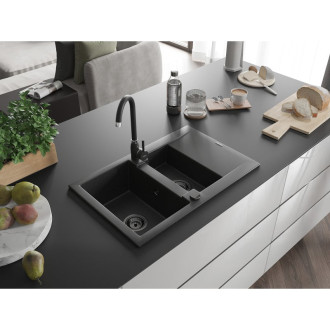 Mexen Gaspar 1,5 granit dřez s odkapem 737x475 černá/stříbrná metalíza, 6507731505-73-B