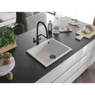 Mexen Pedro 1miskový granitový dřez 560 x 460 mm, bílý, černý sifon - 6508561000-20-B