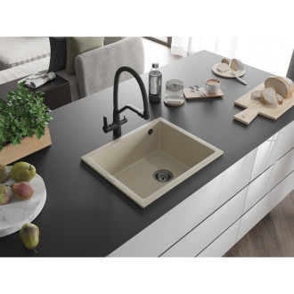 Mexen Pedro 1miskový granitový dřez 560 x 460 mm, béžový, černý sifon - 6508561000-69-B