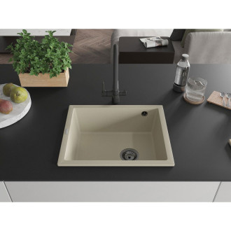 Mexen Pedro 1miskový granitový dřez 560 x 460 mm, béžový, černý sifon - 6508561000-69-B