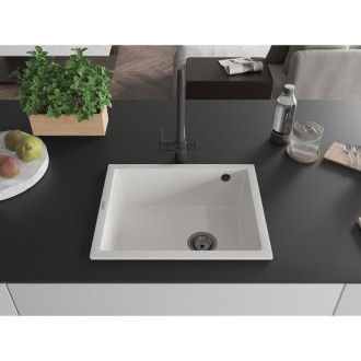 Mexen Pedro 1miskový granitový dřez 560 x 460 mm, bílý, černý sifon - 6508561000-20-B
