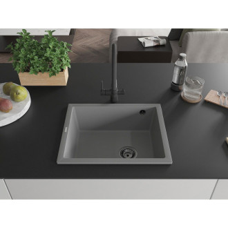 Mexen Pedro 1miskový granitový dřez 560 x 460 mm, šedý, černý sifon - 6508561000-71-B