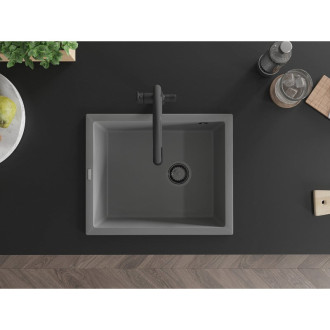 Mexen Pedro 1miskový granitový dřez 560 x 460 mm, šedý, černý sifon - 6508561000-71-B