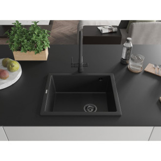 Mexen Pedro 1miskový granitový dřez 560 x 460 mm, černý, černý sifon - 6508561000-77-B