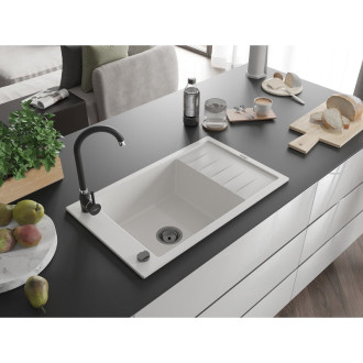 Mexen Elias 1miskový granit dřez s odkapem 795x480, bílý, černý sifon 6511791005-20-B