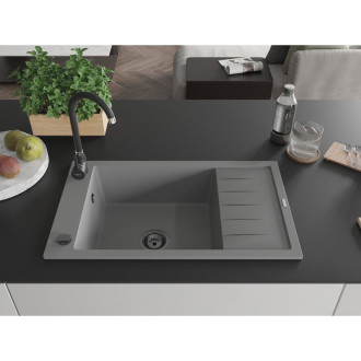 Mexen Elias 1miskový granit dřez s odkapem 795x480, šedý, černý sifon 6511791005-71-B