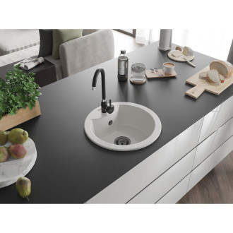 Mexen Diego 1miskový granitový dřez 488 x 480 mm, bílý, černý sifon - 6512481000-20-B