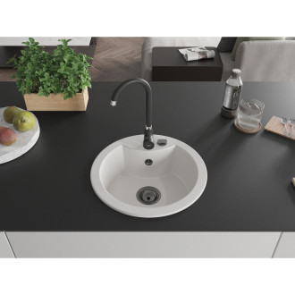 Mexen Diego 1miskový granitový dřez 488 x 480 mm, bílý, černý sifon - 6512481000-20-B