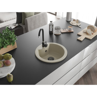 Mexen Diego 1miskový granitový dřez 488 x 480 mm, béžový, černý sifon - 6512481000-69-B