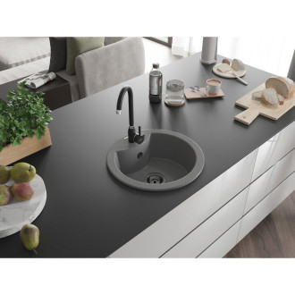 Mexen Diego 1miskový granitový dřez 488 x 480 mm, šedý, černý sifon - 6512481000-71-B