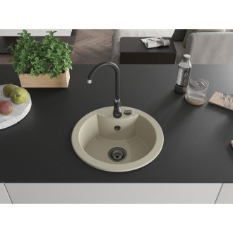 Mexen Diego 1miskový granitový dřez 488 x 480 mm, béžový, černý sifon - 6512481000-69-B