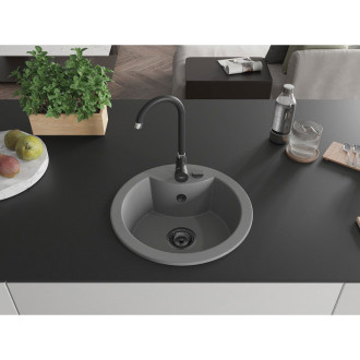 Mexen Diego 1miskový granitový dřez 488 x 480 mm, šedý, černý sifon - 6512481000-71-B