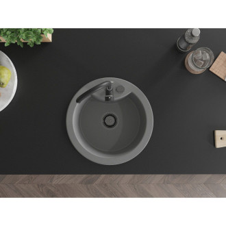 Mexen Diego 1miskový granitový dřez 488 x 480 mm, šedý, černý sifon - 6512481000-71-B