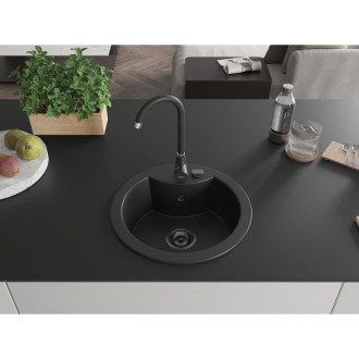 Mexen Diego 1miskový granitový dřez 488 x 480 mm, černý, černý sifon - 6512481000-77-B