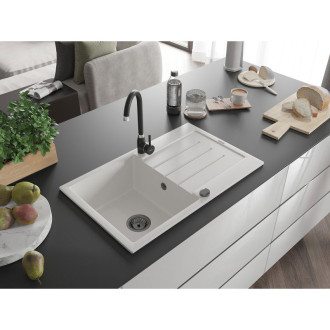 Mexen Bruno 1miskový granit dřez s odkapem 795x495, bílý, černý sifon 6513791010-20-B