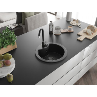 Mexen Diego 1miskový granitový dřez 488 x 480 mm, černý, černý sifon - 6512481000-77-B