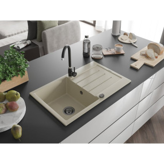 Mexen Bruno 1miskový granit dřez s odkapem 795x495, béžový, černý sifon 6513791010-69-B