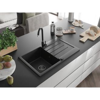 Mexen Bruno 1miskový granit dřez s odkapem 795x495, černý, černý sifon 6513791010-77-B