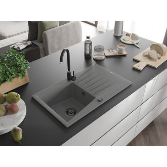 Mexen Cesar 1miskový granit dřez s odkapem 775x470, šedý, černý sifon 6514771010-71-B