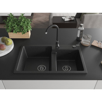 Mexen Tomas Dvojdřez, granit 800x500, černá/stříbrná metalíza, černý sifon 6516802000-73-B