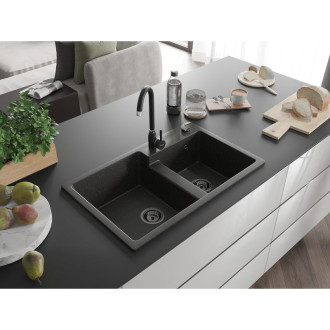 Mexen Tomas Dvojdřez, granit 800x500, černá/zlatá metalíza, černý sifon 6516802000-75-B