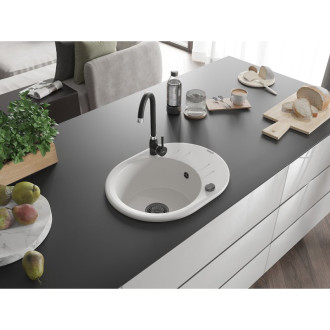 Mexen Kevin 1miskový granit dřez s odkapem 586x458, bílý, černý sifon 6517581005-20-B
