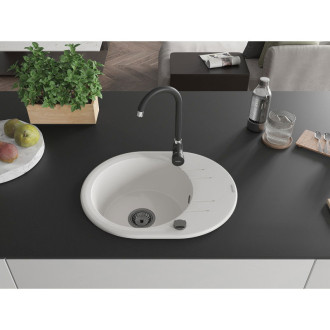 Mexen Kevin 1miskový granit dřez s odkapem 586x458, bílý, černý sifon 6517581005-20-B