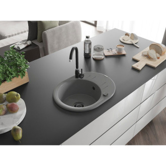 Mexen Kevin 1miskový granit dřez s odkapem 586x458, šedý, černý sifon 6517581005-71-B