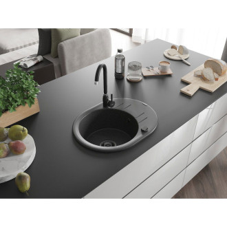Mexen Kevin 1miskový granit dřez s odkapem 586x458, černá, černý sifon 6517581005-76-B