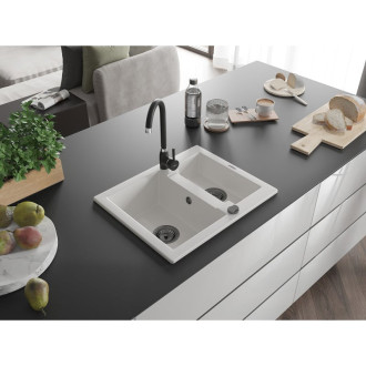 Mexen Carlos 1,5miskový granitový dřez 582 x 475 mm, bílý, černý sifon - 6518581500-20-B