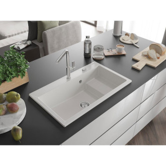 Mexen Omar 1miskový granitový dřez 800 x 480 mm, bílý, chromový sifon - 6520801005-20