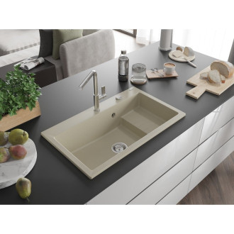 Mexen Omar 1miskový granitový dřez 800 x 480 mm, béžový, chromový sifon - 6520801005-69