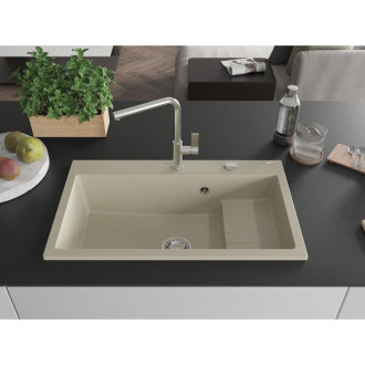 Mexen Omar 1miskový granitový dřez 800 x 480 mm, béžový, chromový sifon - 6520801005-69
