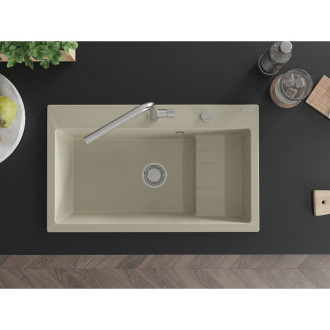 Mexen Omar 1miskový granitový dřez 800 x 480 mm, béžový, chromový sifon - 6520801005-69