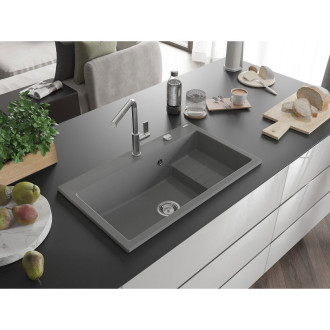 Mexen Omar 1miskový granitový dřez 800 x 480 mm, šedý, chromový sifon - 6520801005-71