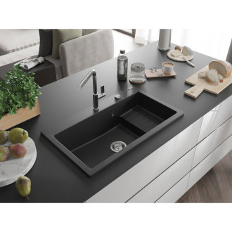 Mexen Omar 1miskový granitový dřez 800 x 480 mm, černý, chromový sifon - 6520801005-77