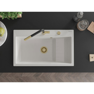 Mexen Omar 1miskový granitový dřez 800 x 480 mm, bílý, zlatý sifon - 6520801005-20-G