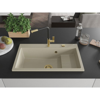 Mexen Omar 1miskový granitový dřez 800 x 480 mm, béžový, zlatý sifon - 6520801005-69-G