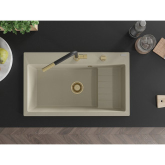 Mexen Omar 1miskový granitový dřez 800 x 480 mm, béžový, zlatý sifon - 6520801005-69-G