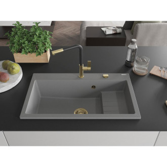 Mexen Omar 1miskový granitový dřez 800 x 480 mm, šedý, zlatý sifon - 6520801005-71-G
