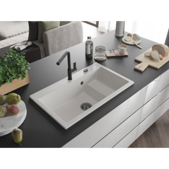 Mexen Omar 1miskový granitový dřez 800 x 480 mm, bílý, černý sifon - 6520801005-20-B